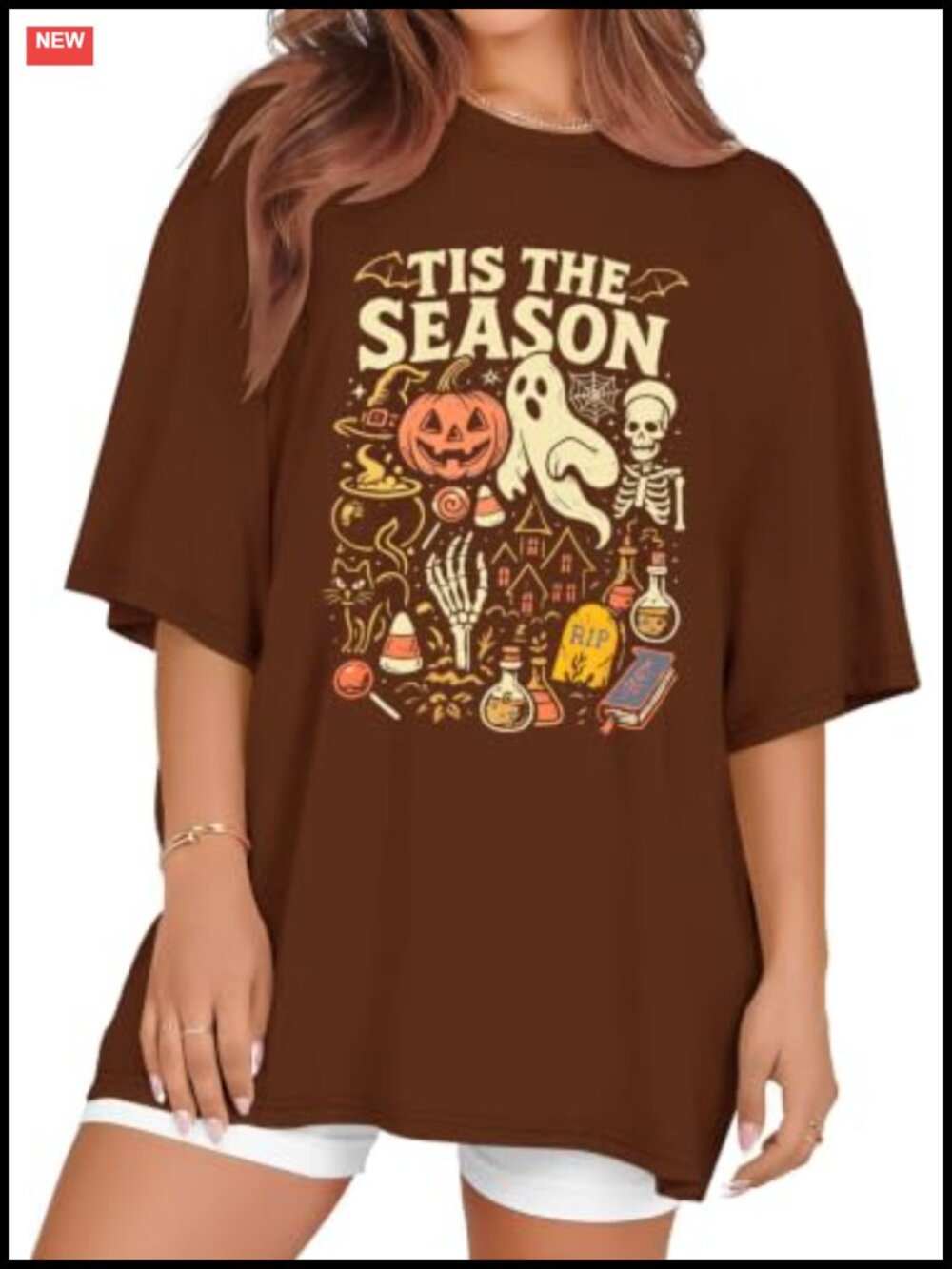 Oversized Halloween Graphic Tee Women Crew Neck Short Sleeve Fall Top